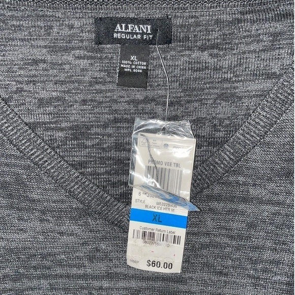 (NWT) Alfani Gray V-Neck Long Sleeve Sweater Regular Fit Mens Size XL - Picture 3 of 4